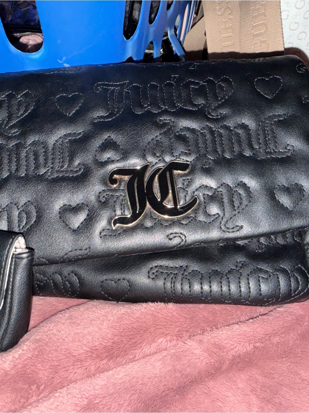 Juicy Couture Black Quilted Heart-Embossed Crossbody Clutch